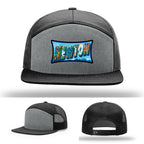 Richardson hat with leather patch featuring Newton NC mural artwork from downtown.