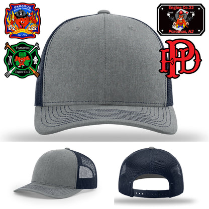 Custom E22 firefighter hat – bold leather front patch for NJ fire department crews