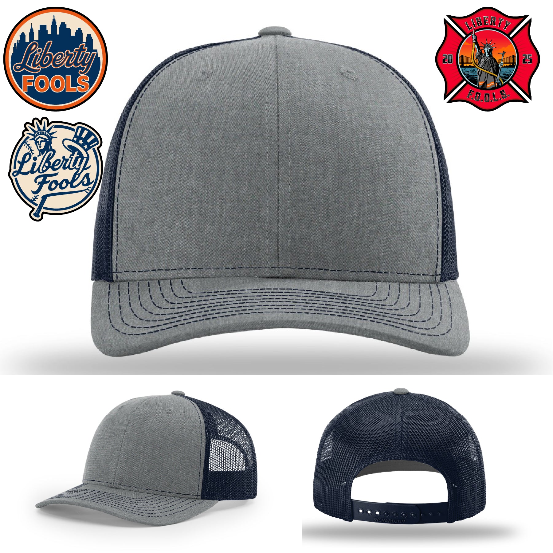 Liberty City FOOLS firefighter hat logo variants – firefighter hat preview with FOOLS patch options.