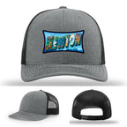 Richardson hat with leather patch featuring Newton NC mural artwork from downtown.