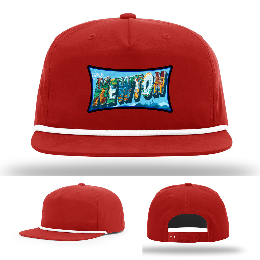 Richardson hat with leather patch featuring Newton NC mural artwork from downtown.