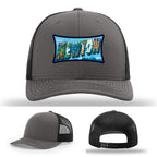 Richardson hat with leather patch featuring Newton NC mural artwork from downtown.