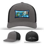 Richardson hat with leather patch featuring Newton NC mural artwork from downtown.