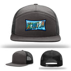 Richardson hat with leather patch featuring Newton NC mural artwork from downtown.