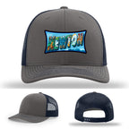 Richardson hat with leather patch featuring Newton NC mural artwork from downtown.