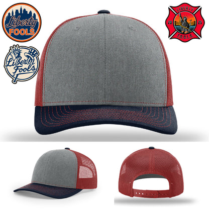 Liberty City FOOLS firefighter hat logo variants – Liberty FOOLS layout reference image.