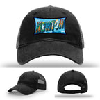 Richardson hat with leather patch featuring Newton NC mural artwork from downtown.