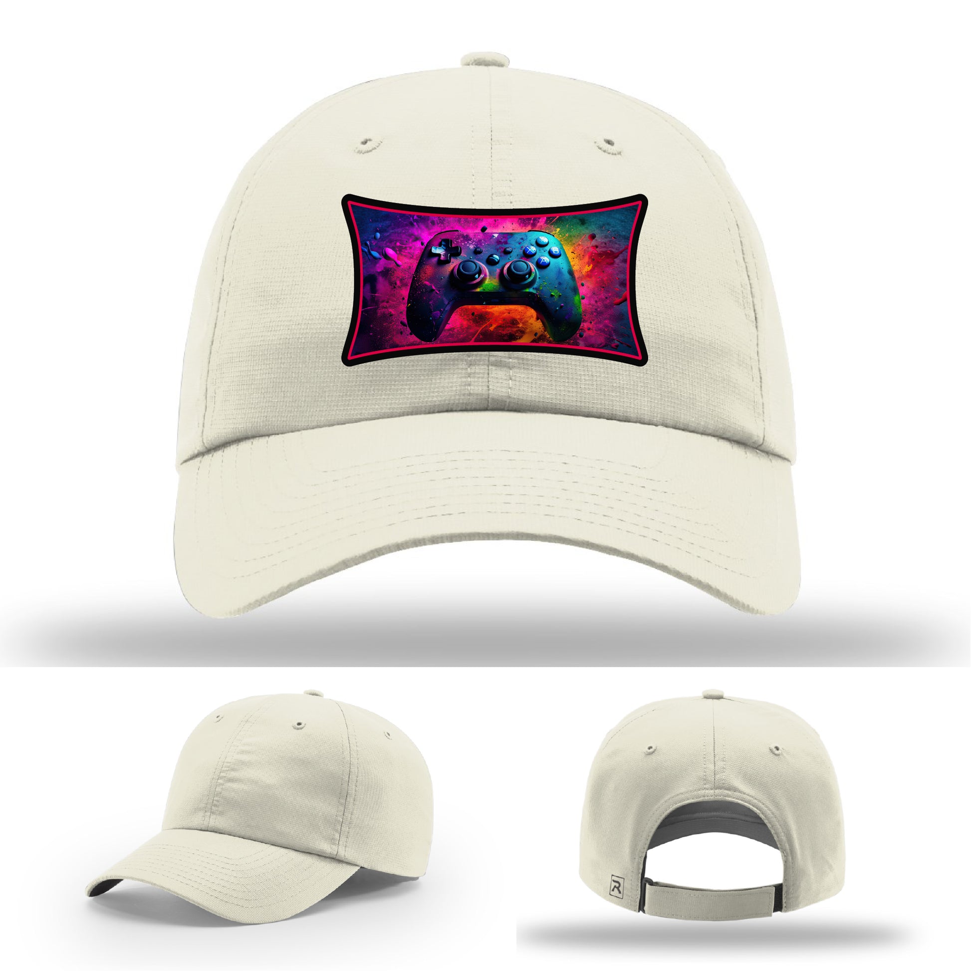 Custom Richardson gaming hat with neon galaxy controller patch – bold gamer merch.