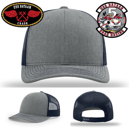 Statement hat featuring USS Bataan leather patch