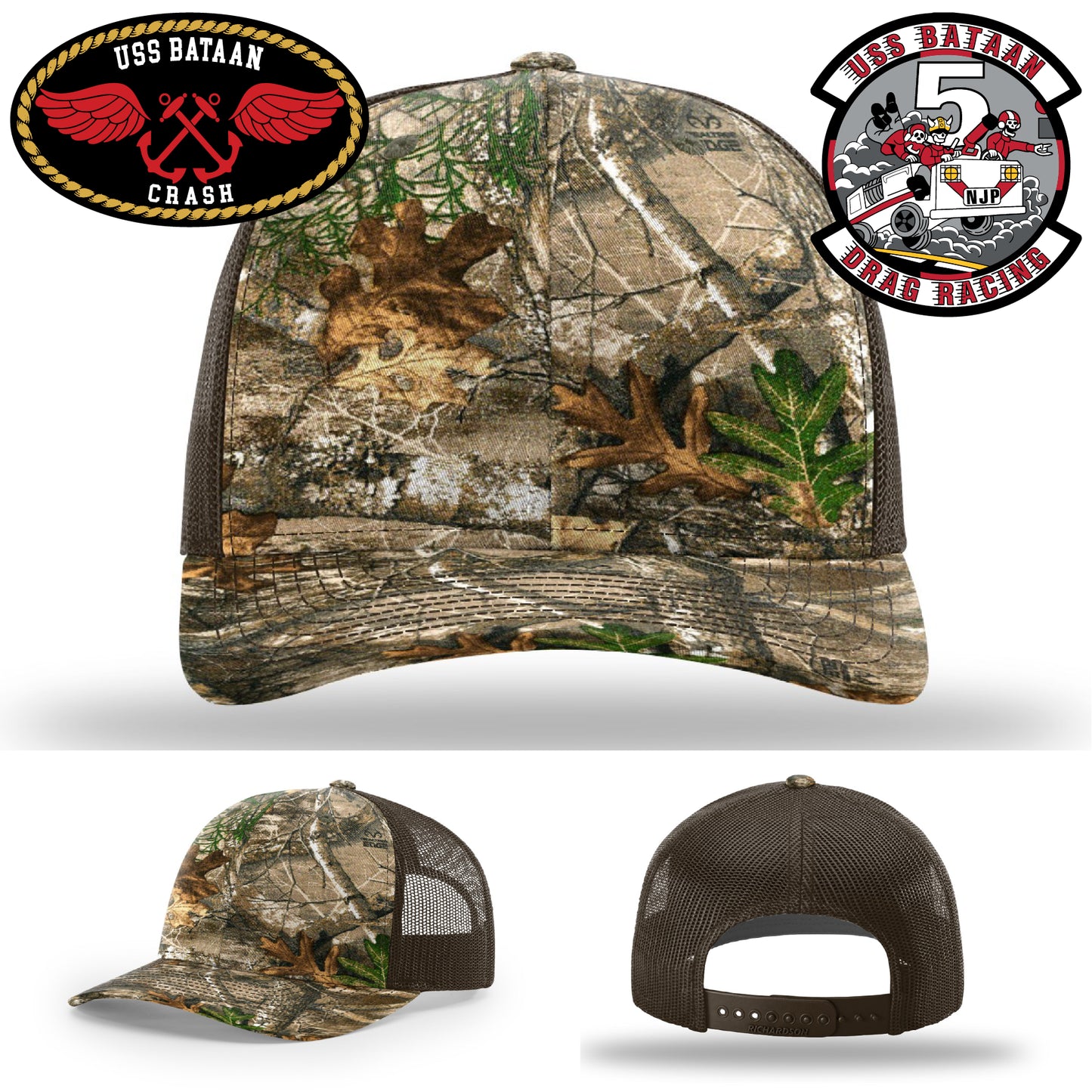 Unique military hat featuring USS Bataan design