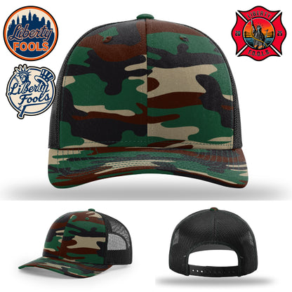 Liberty City FOOLS firefighter hat logo variants – mockup image of FOOLS hat logo placement.