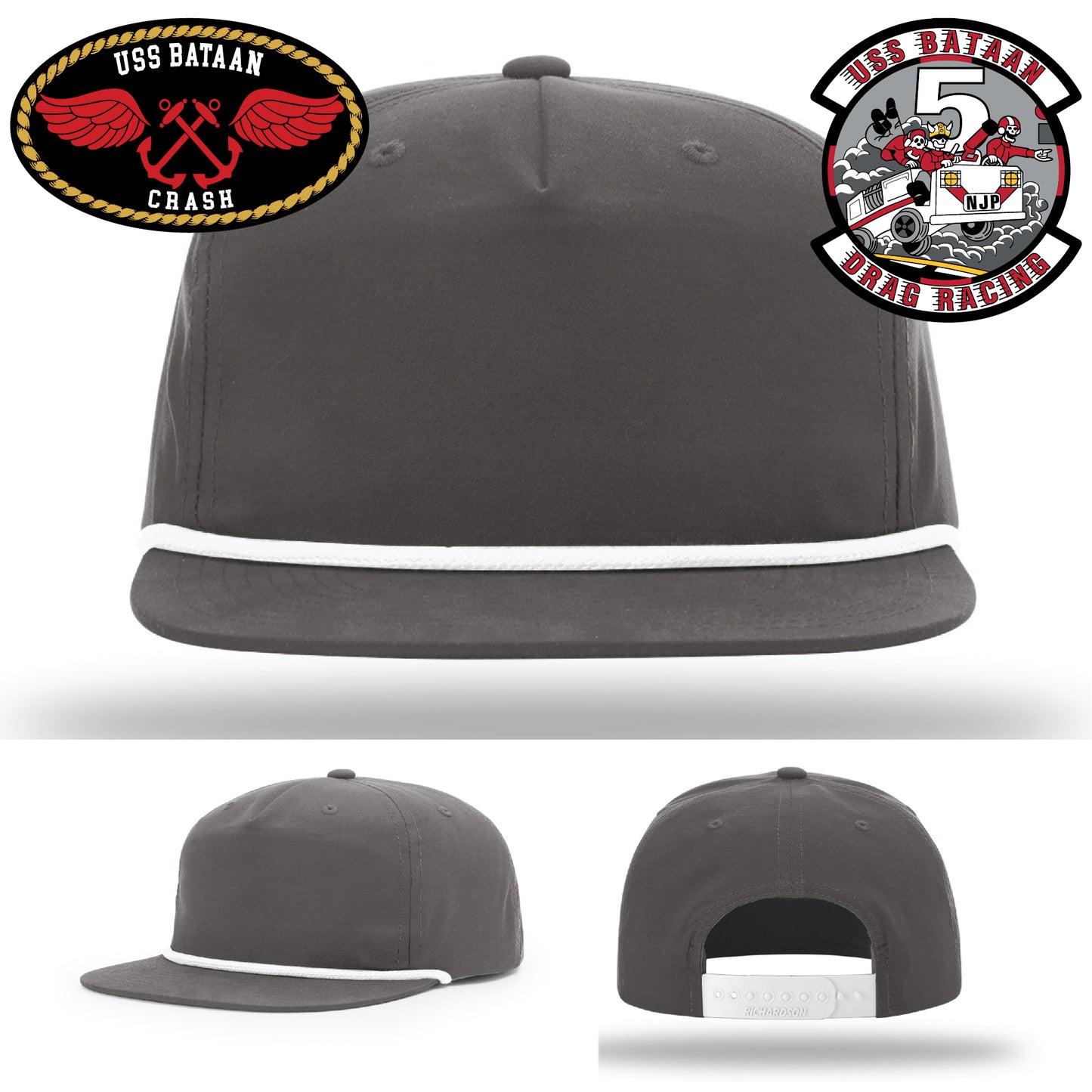 Personalized USS Bataan headwear with leather branding