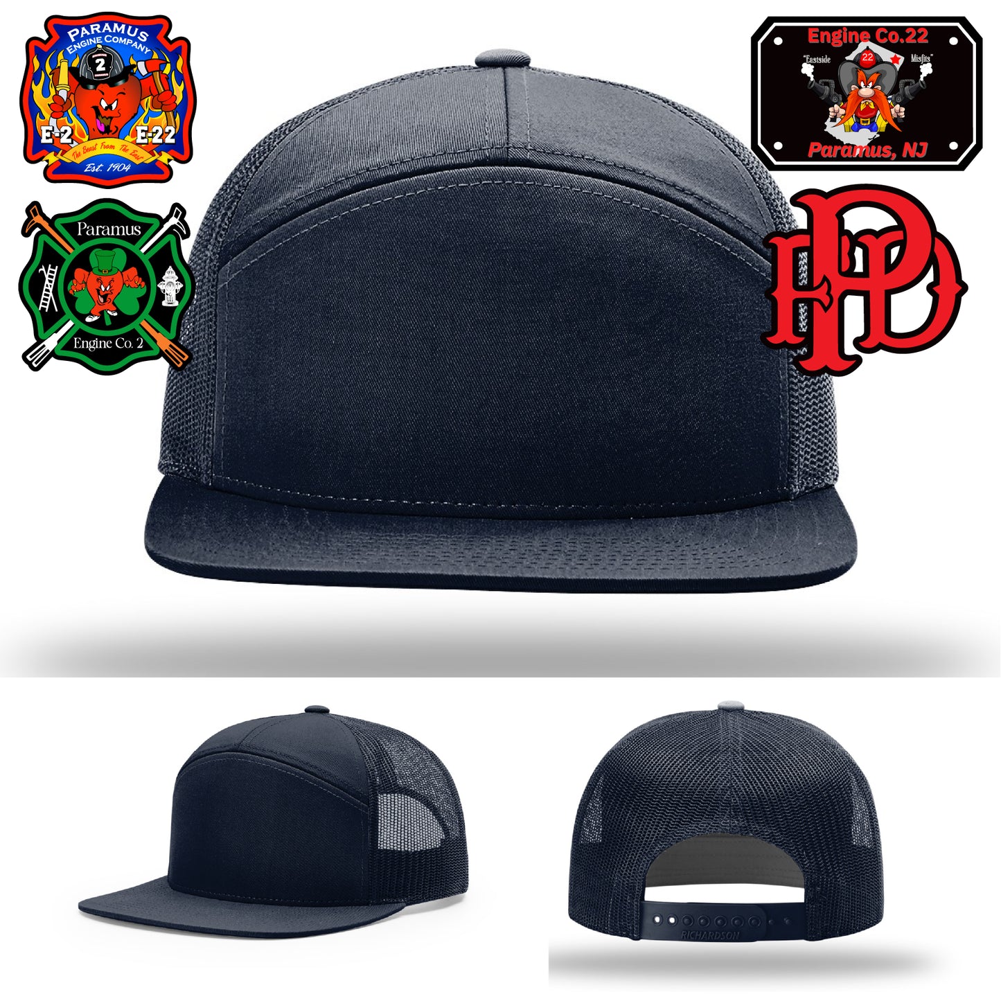 Fire service hat with bold crew patch for station wear