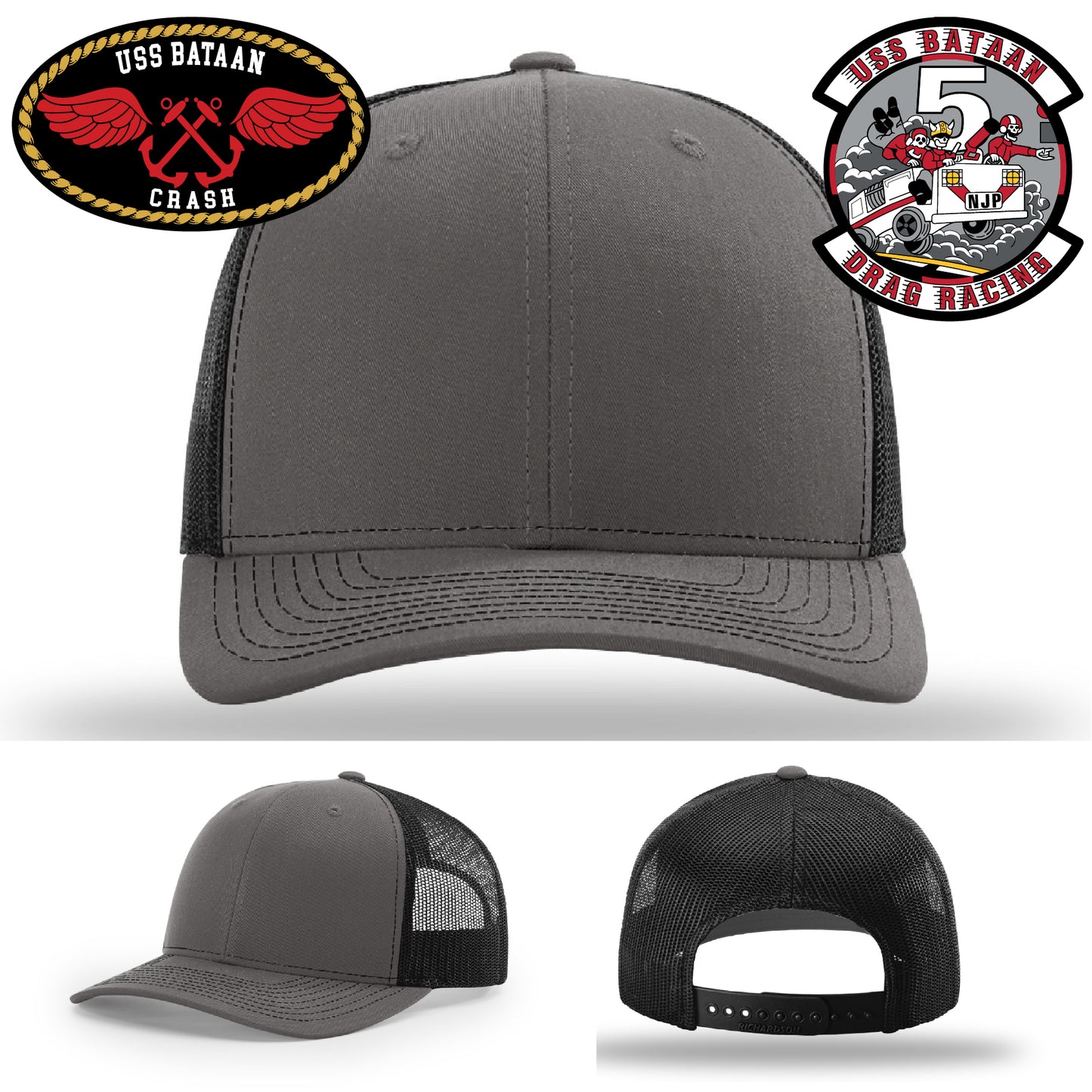 Navy-themed custom hat with USS Bataan emblem