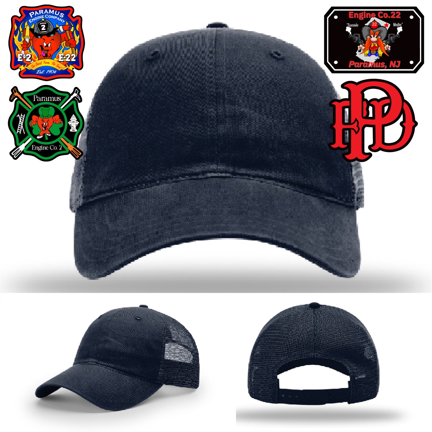 Customized fire station hat with department patch detailing
