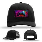 Custom Richardson gaming hat with neon galaxy controller patch – bold gamer merch.