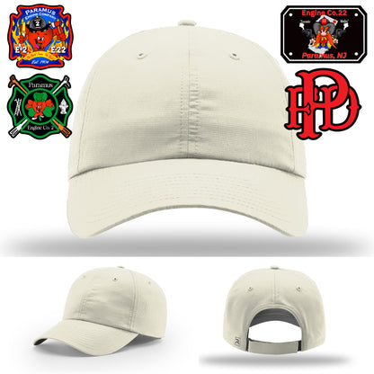 Firehouse-designed department patch on firefighter apparel hat
