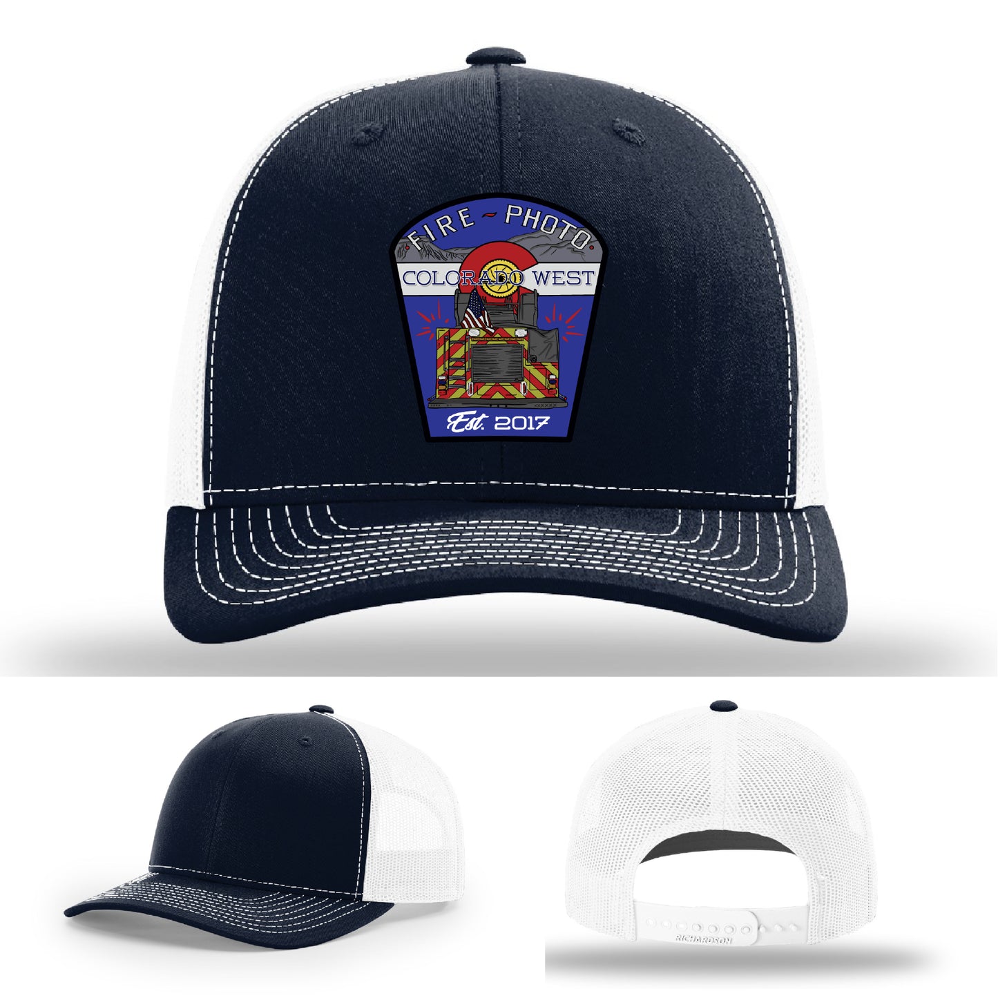 Bold firefighter hat design with custom leather patch and vibrant design – custom firefighter hat
