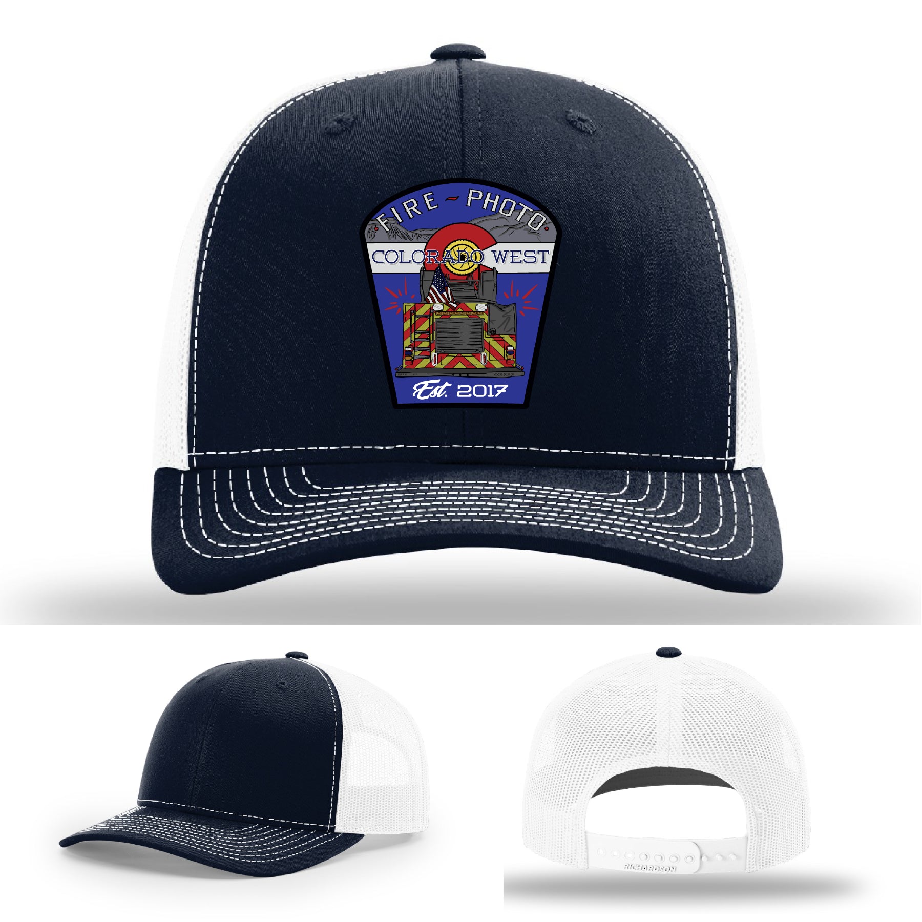 Bold firefighter hat design with custom leather patch and vibrant design – custom firefighter hat
