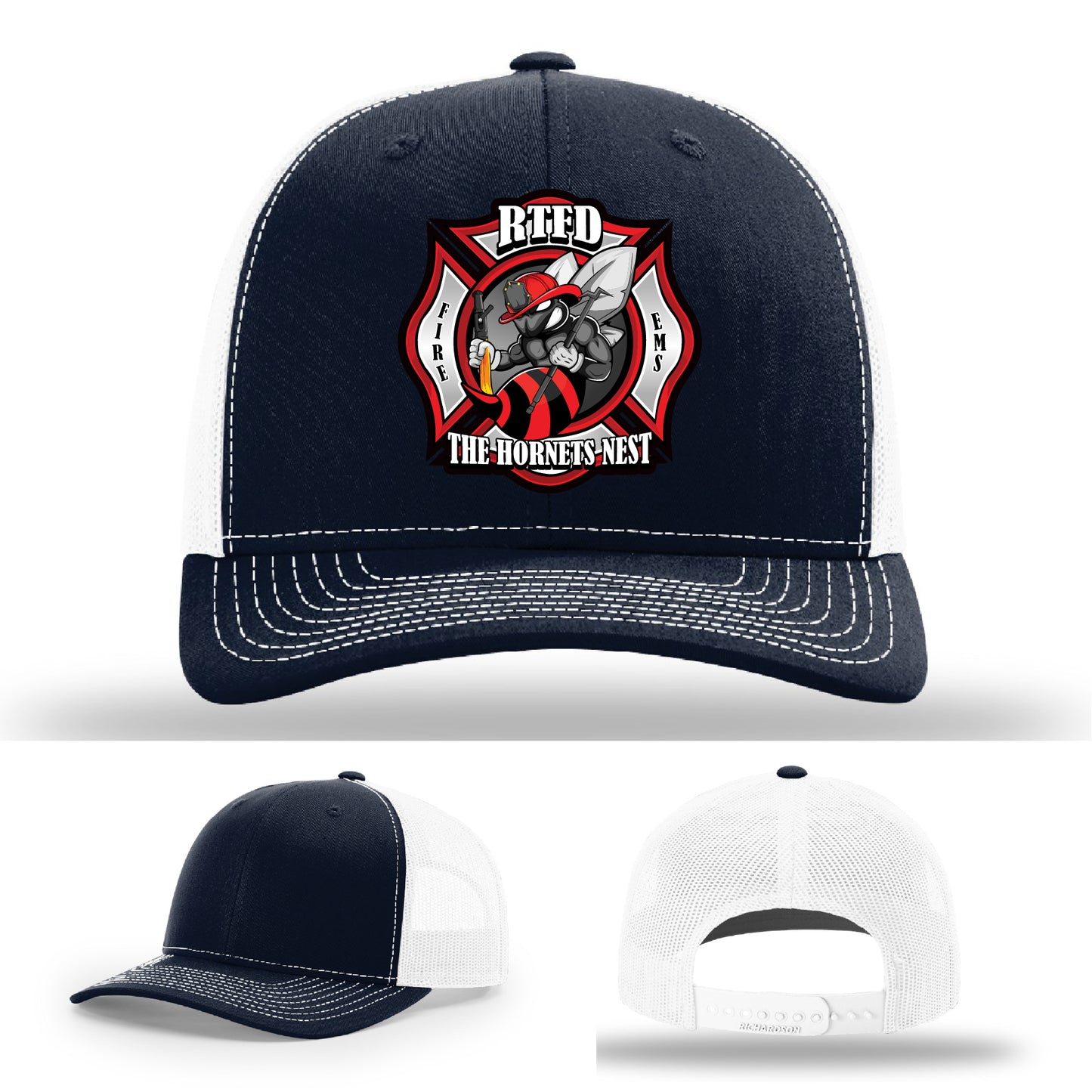 Firefighter uniform hat with Hornets Nest department patch
