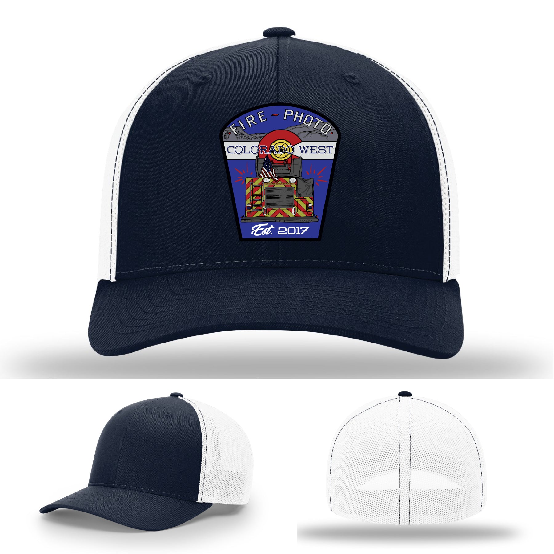 Detailed patch design on full color fireground tribute patch – firefighter logo hat with patch