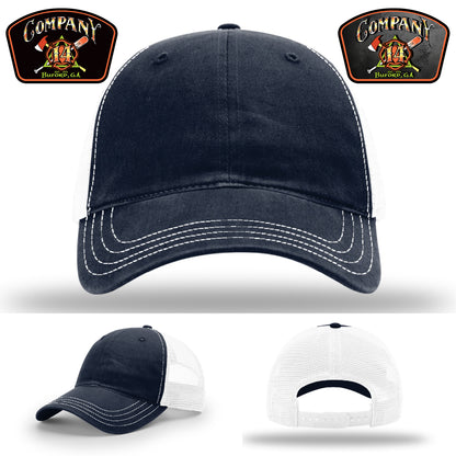 Company 14 firefighter leather patch hat honoring Buford’s fire service – made to represent your department