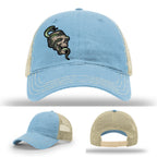 Custom Richardson hat with leather patch featuring skull and green snake design – dark streetwear style.