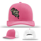 Custom Richardson hat with leather patch featuring skull and green snake design – dark streetwear style.