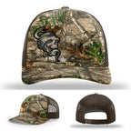 Custom Richardson hat with leather patch featuring skull and green snake design – dark streetwear style.