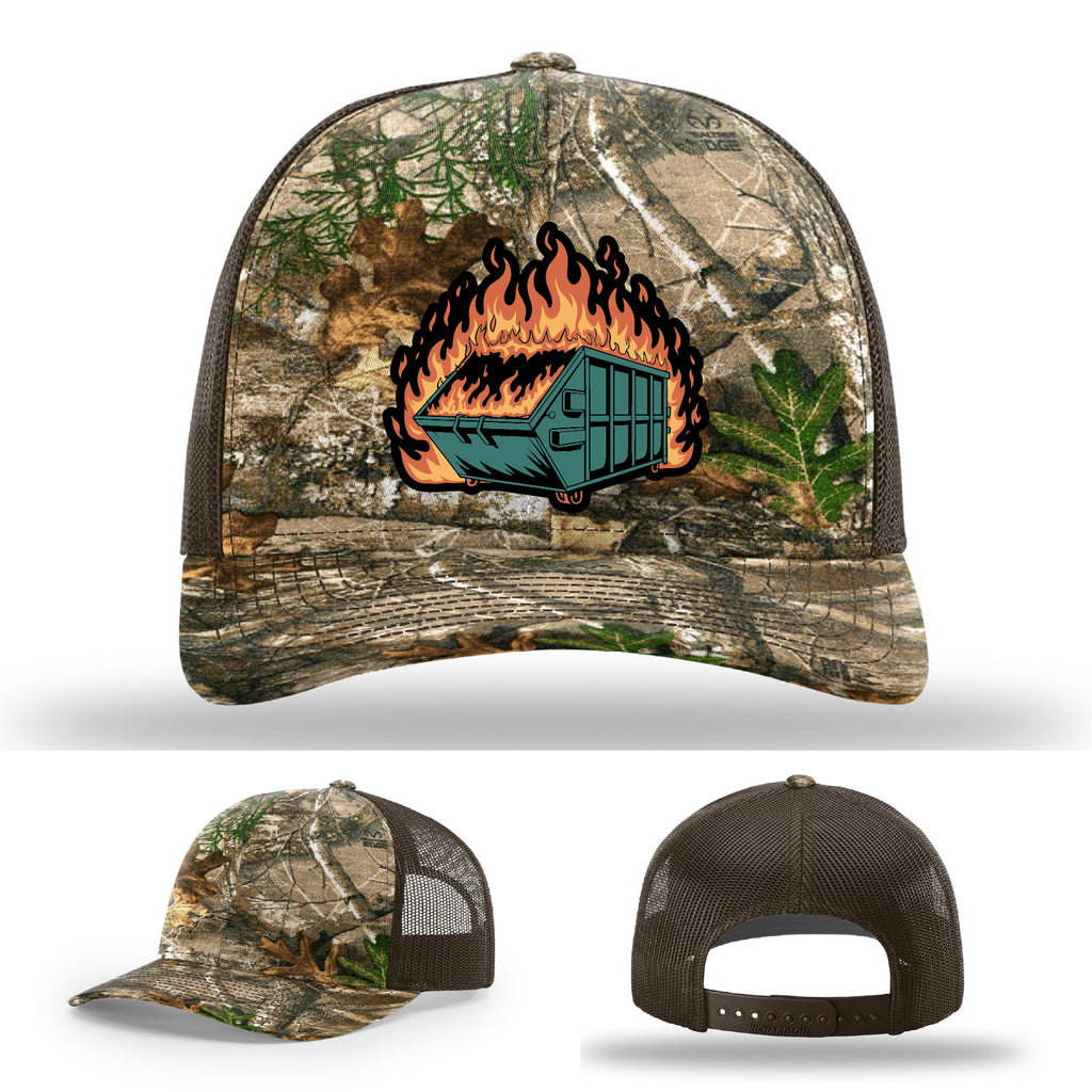 Dumpster fire patch hat – bold and sarcastic style made for life’s messiest moments – because everything’s fine… sort of