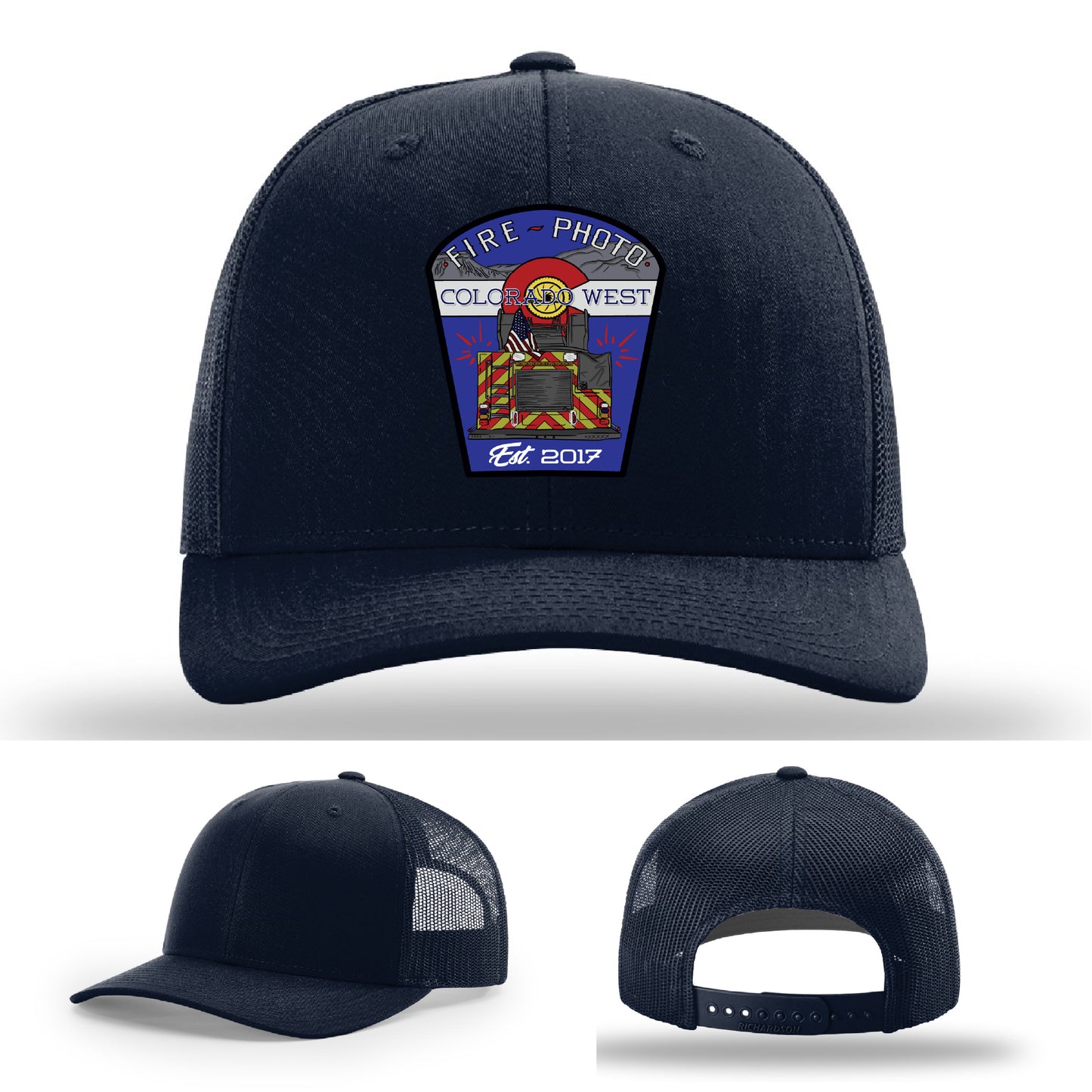 Custom leather firefighter hat showing graphic honoring fire photographers – Colorado firefighter gear