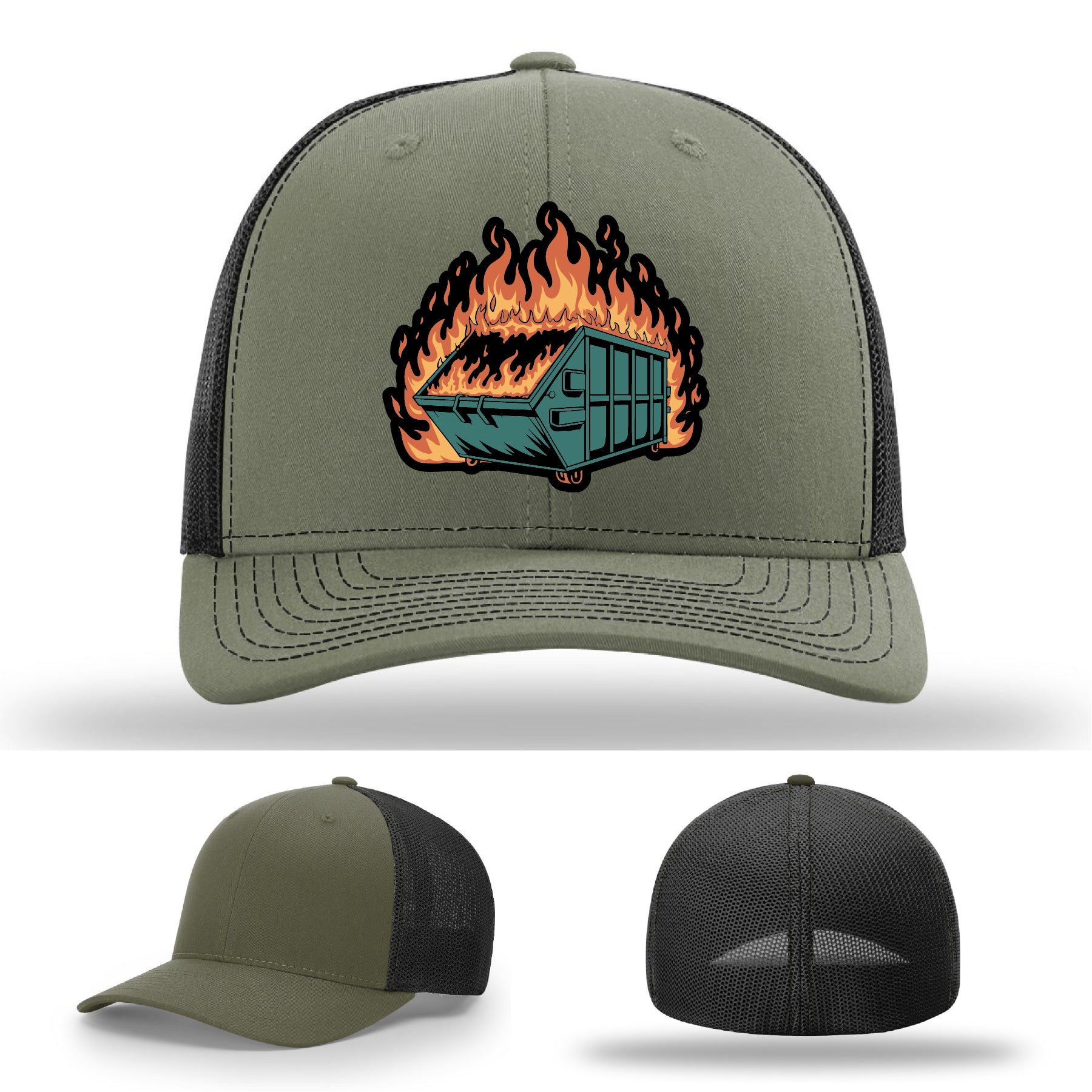 Everyday chaos hat with dumpster fire leather patch for fans of controlled chaos – the hat that gets your life