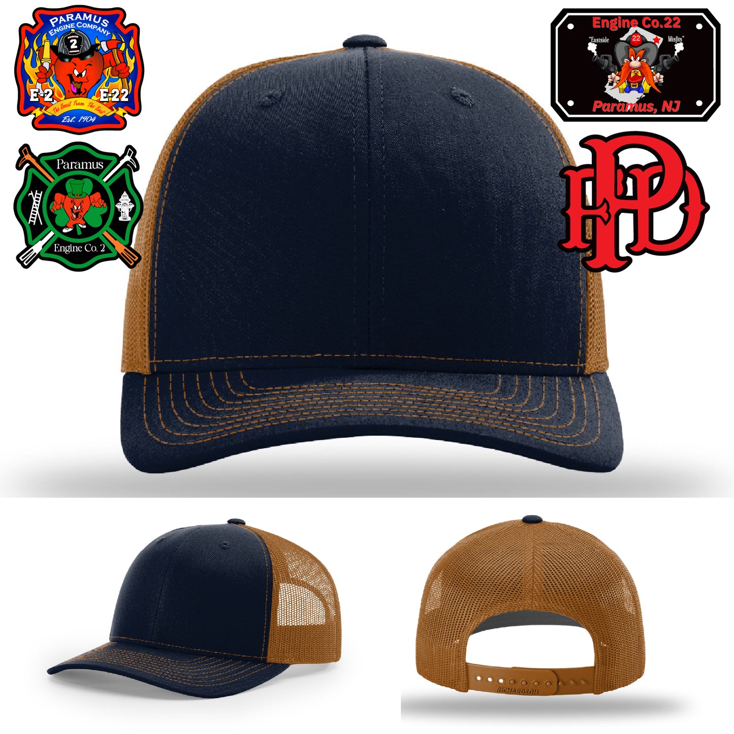 Detailed firefighter patch hat with station-based artwork