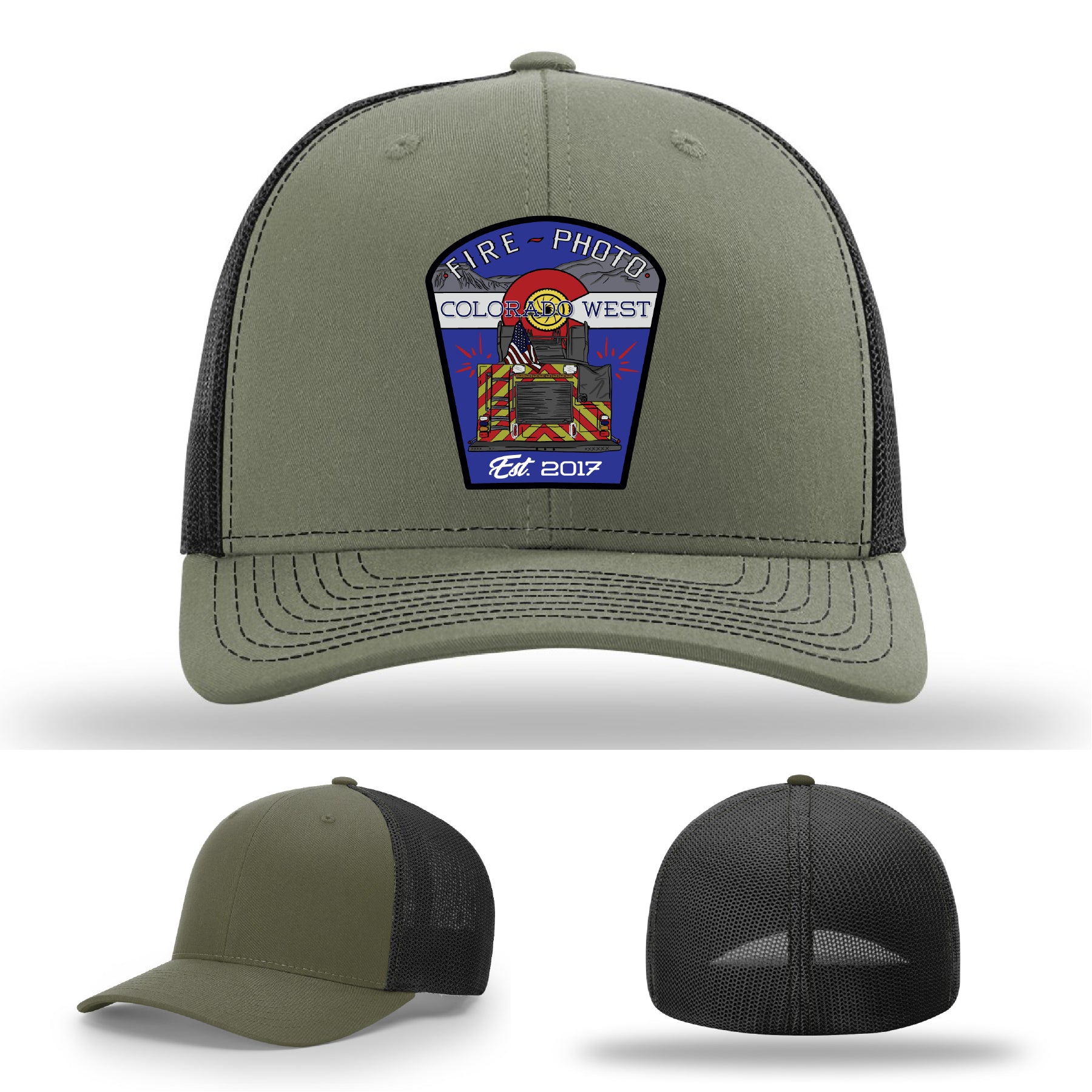 Firefighter leather patch hat with design celebrating firefighter photographers – fire service leather patch hat