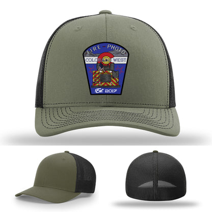 Firefighter leather patch hat with design celebrating firefighter photographers – fire service leather patch hat