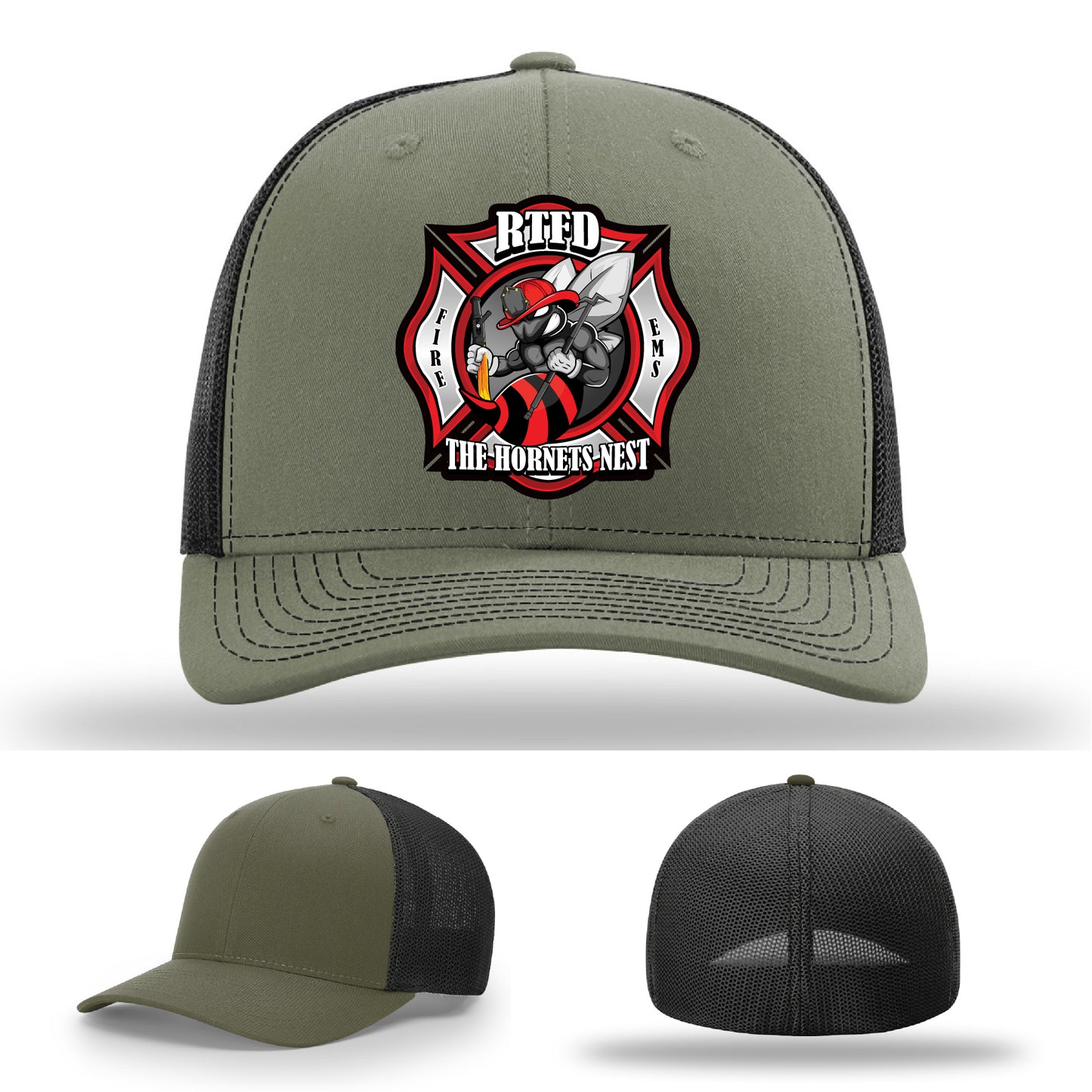 RTFD Hornets Nest crew hat with firehouse leather patch