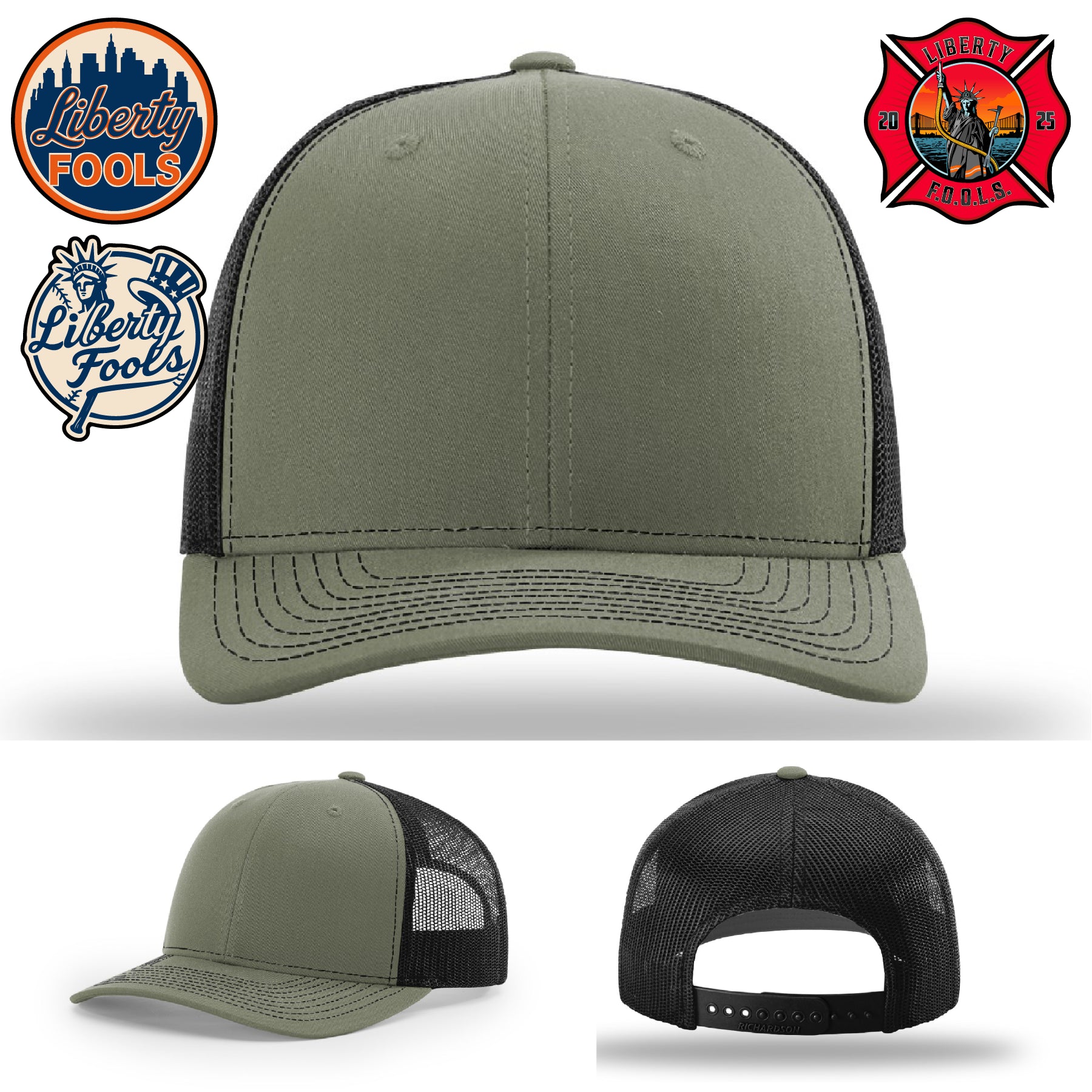 Liberty City FOOLS firefighter hat logo variants – alternate patch artwork for Liberty FOOLS members.