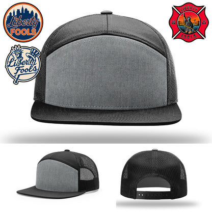 Liberty City FOOLS firefighter hat logo variants – hat layout samples with FOOLS logo choices.