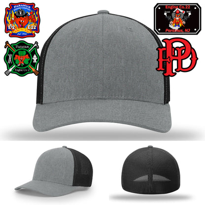 Firehouse crew hat with department mascot artwork patch