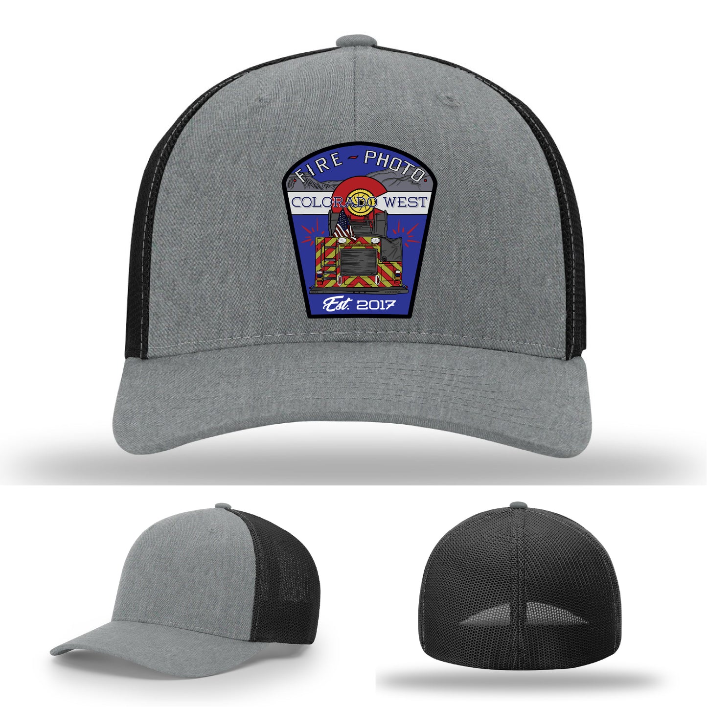 Department pride displayed in this patriotic fire helmet and hose layout – USA firefighter hat with leather detail