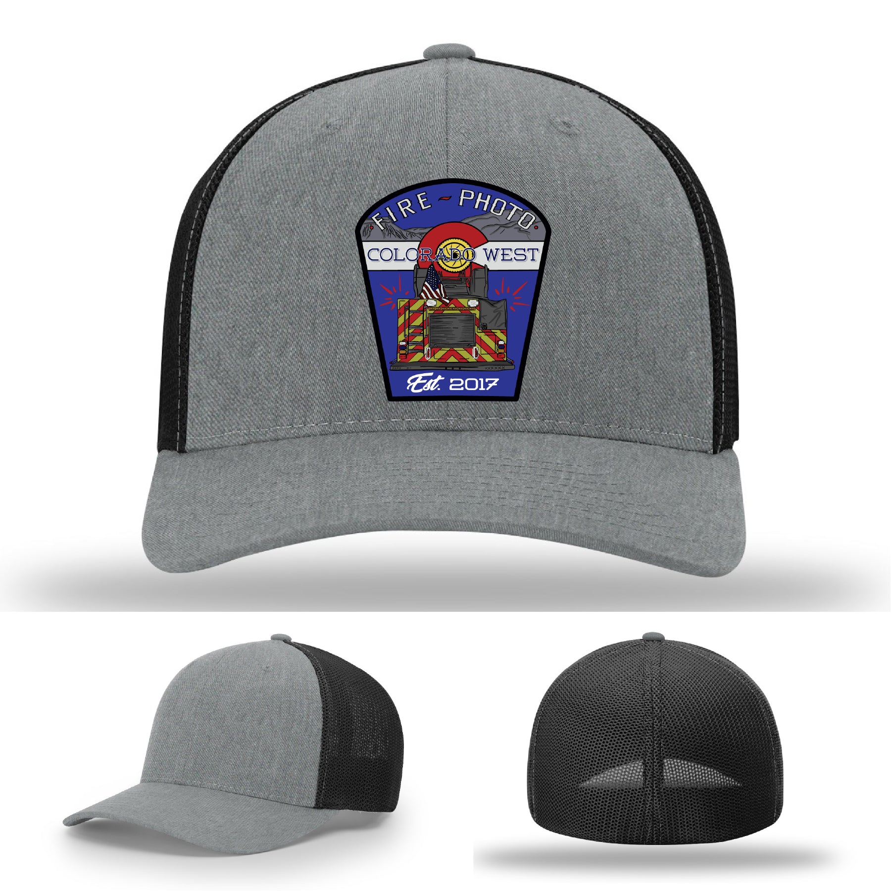 Department pride displayed in this patriotic fire helmet and hose layout – USA firefighter hat with leather detail