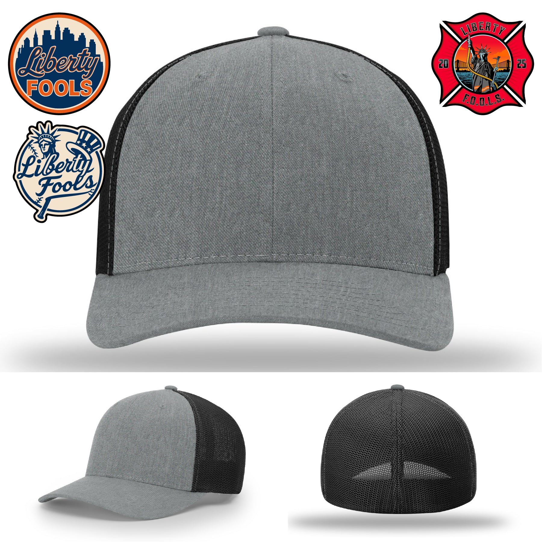 Liberty City FOOLS firefighter hat logo variants – logo design variants for fire department FOOLS gear.