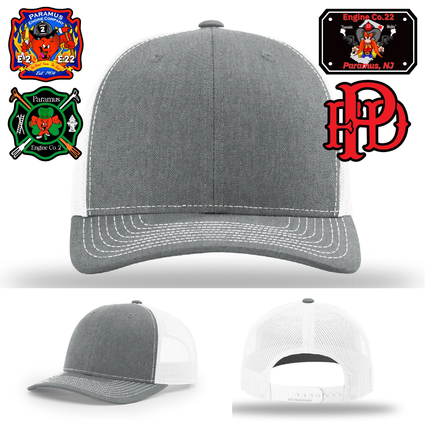 Colorful station patch hat tailored for firefighter crews