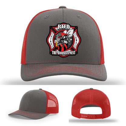 Professional firefighter hat featuring RTFD Hornets Nest patch