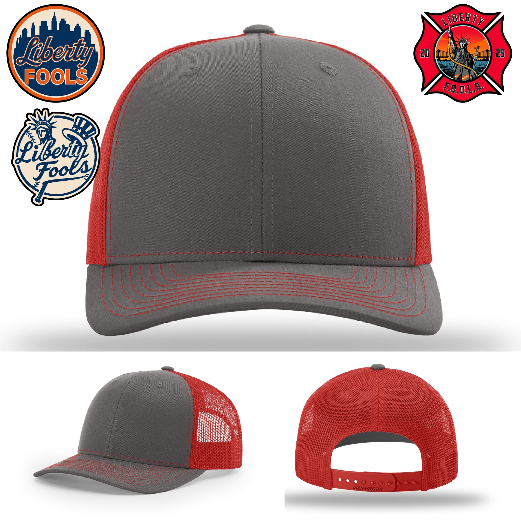 Liberty City FOOLS firefighter hat logo variants – graphic styles reflecting FOOLS mission.