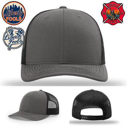 Liberty City FOOLS firefighter hat logo variants – design differences across FOOLS logo patches.