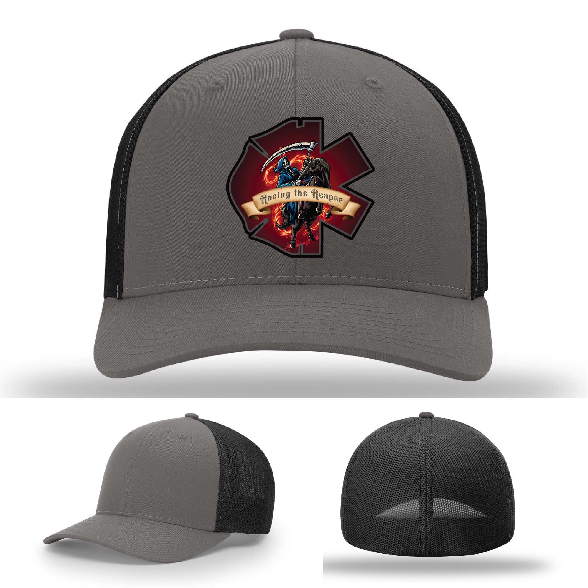 Richardson firefighter logo variants – leather Grim Reaper patches featured