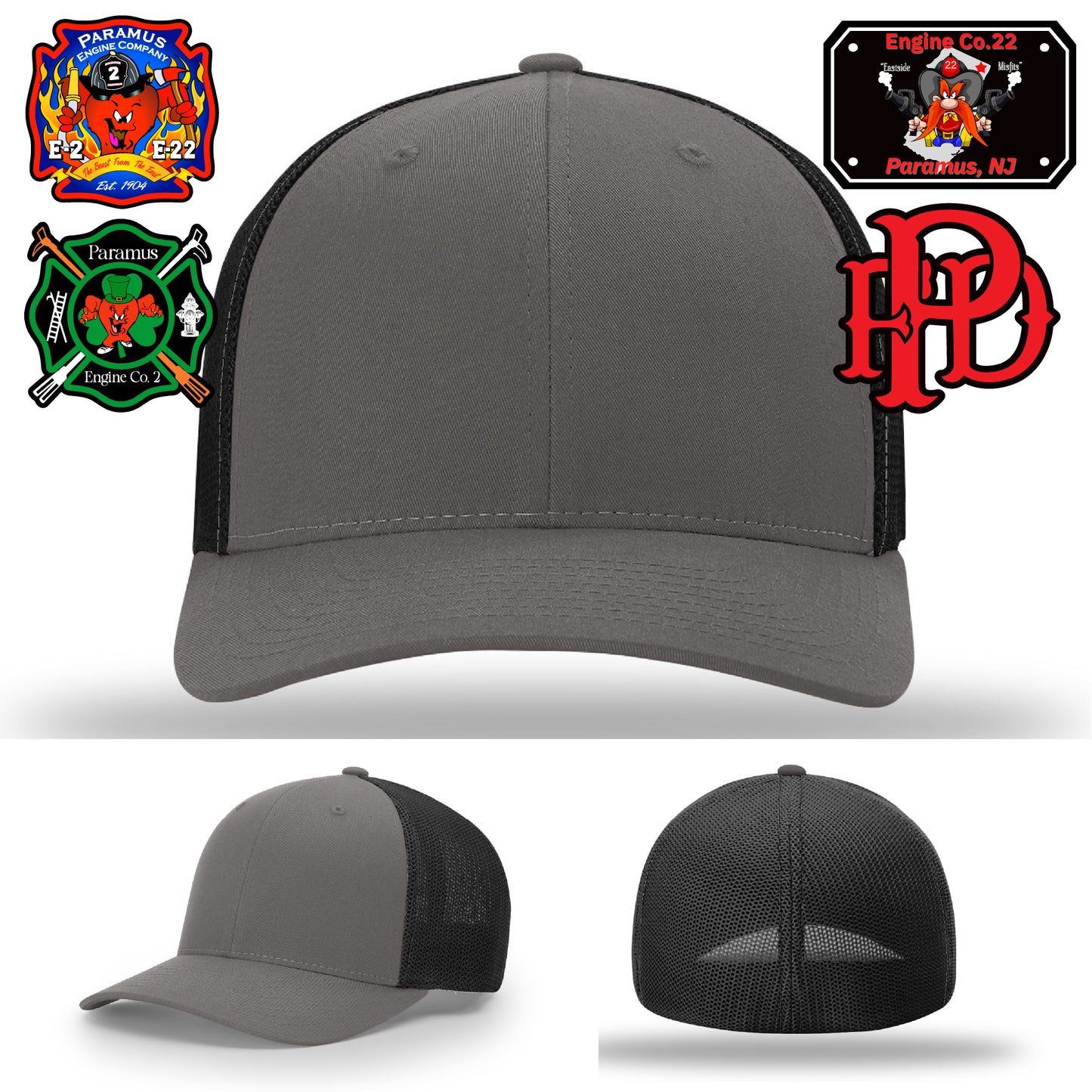 Firefighter morale hat with full-color department patch