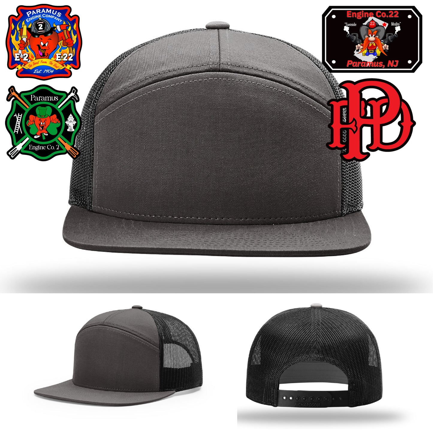 Patch-focused firefighter hat for engine company unity