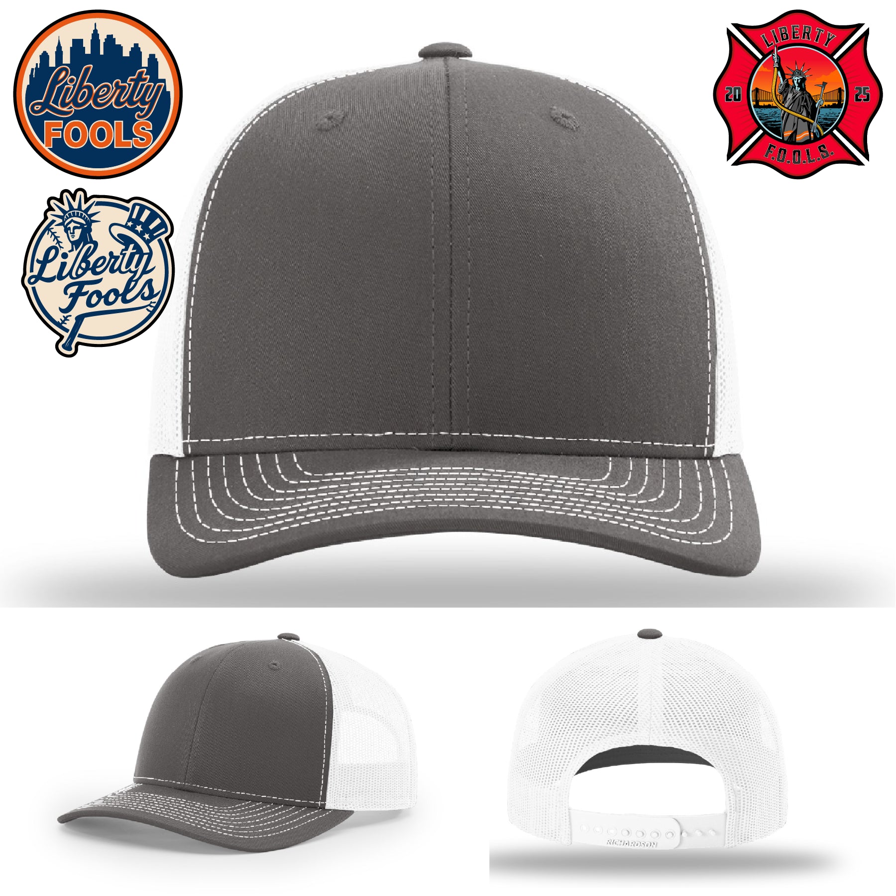 Liberty City FOOLS firefighter hat logo variants – layout options for FOOLS firefighter hats.